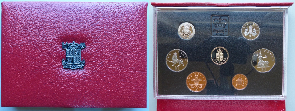 1988 Proof Coin Collection, deluxe red leather case